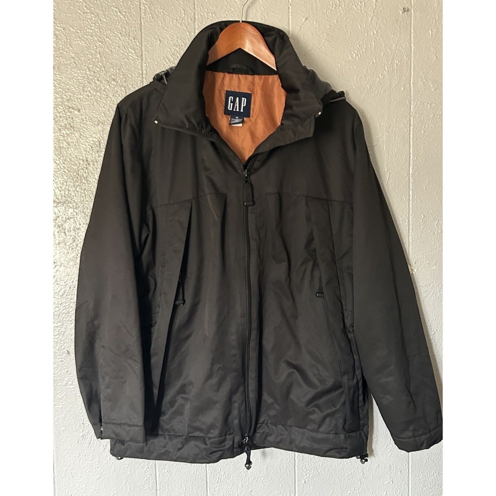 Women's Gap Black Hooded Zip Up Rain Jacket Size XS Causal Camping Outdoor